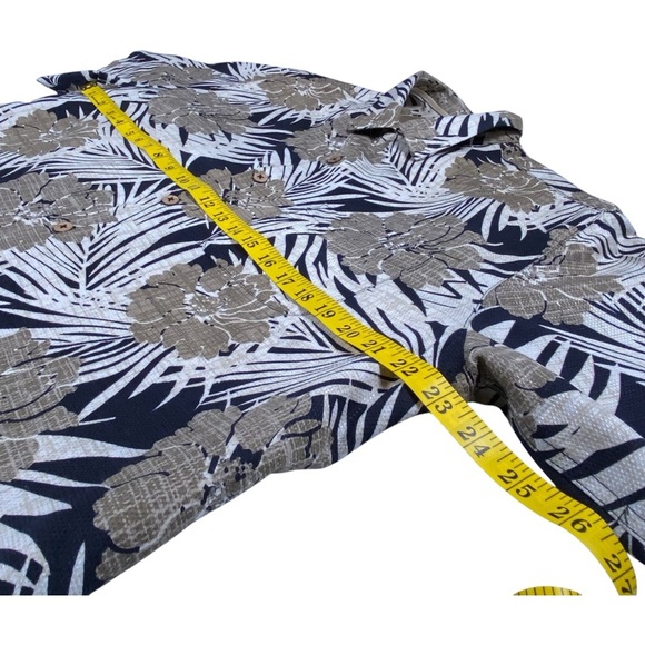 Caribbean Men's Floral Silk Shirt Black and Brown, L - Picture 8 of 9